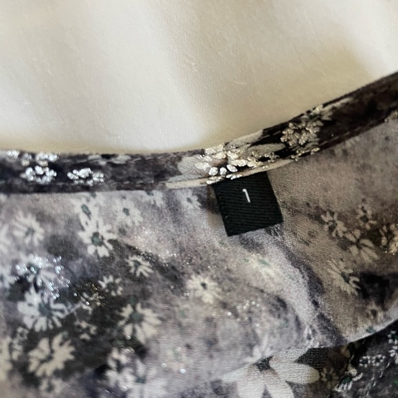 The Kooples Flowing Silver Top With Floral Print Black-Ecru - Picture 9 of 12